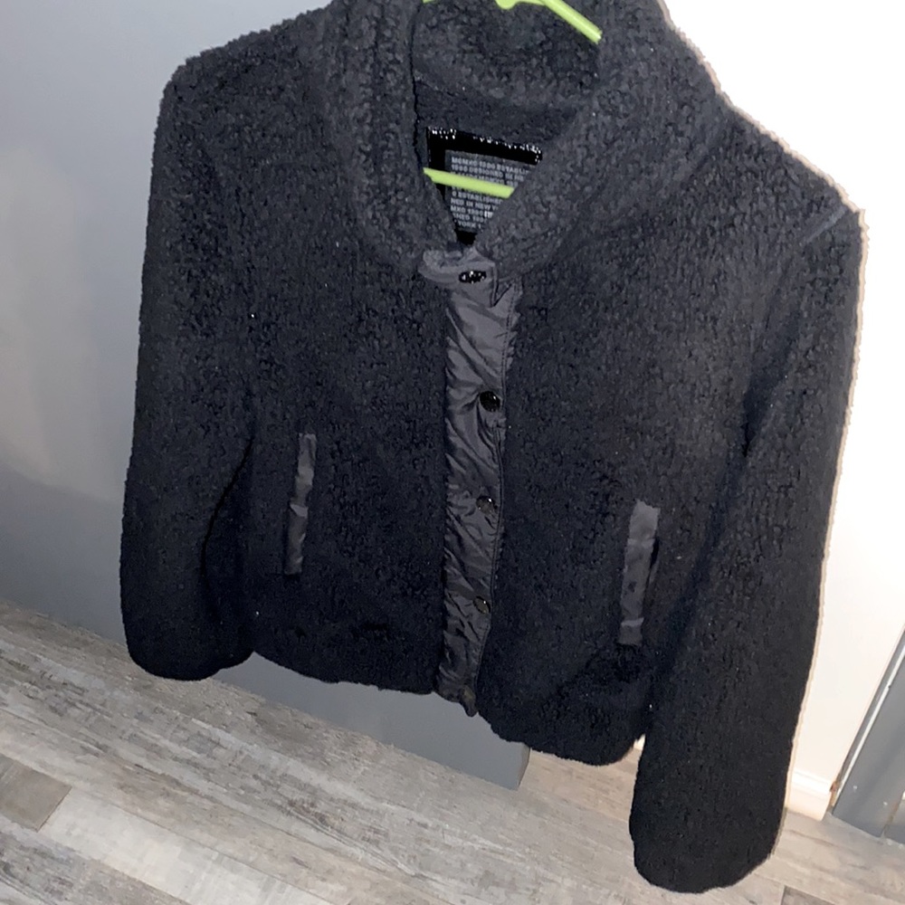 steve madden: black fleece jacket, size small